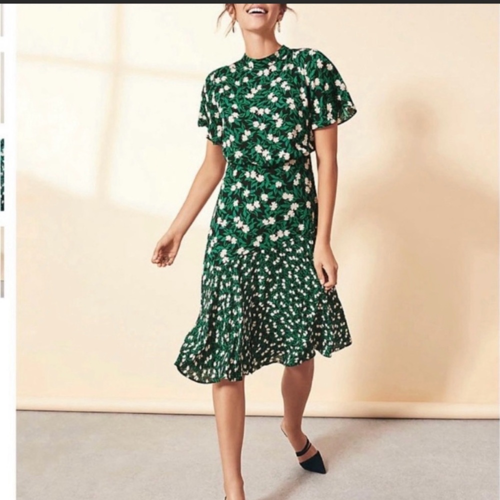 NWOT Ann Taylor Mixed Floral Midi Flounce Dress 6 Green